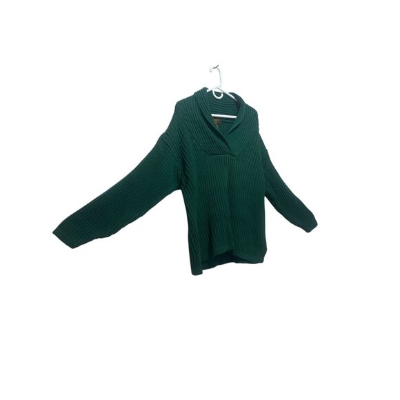 Vintage Eddie Bauer Chunky Knit Sweater Mens Medium Green Shawl Cowl Neck Preppy - Picture 10 of 13